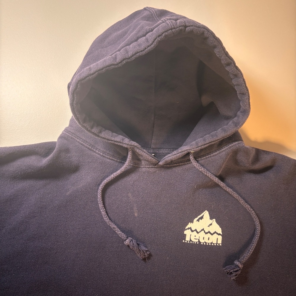 Teton Gravity Research Hoodie Mens Large Navy Blue Mountain Graphic Pullover